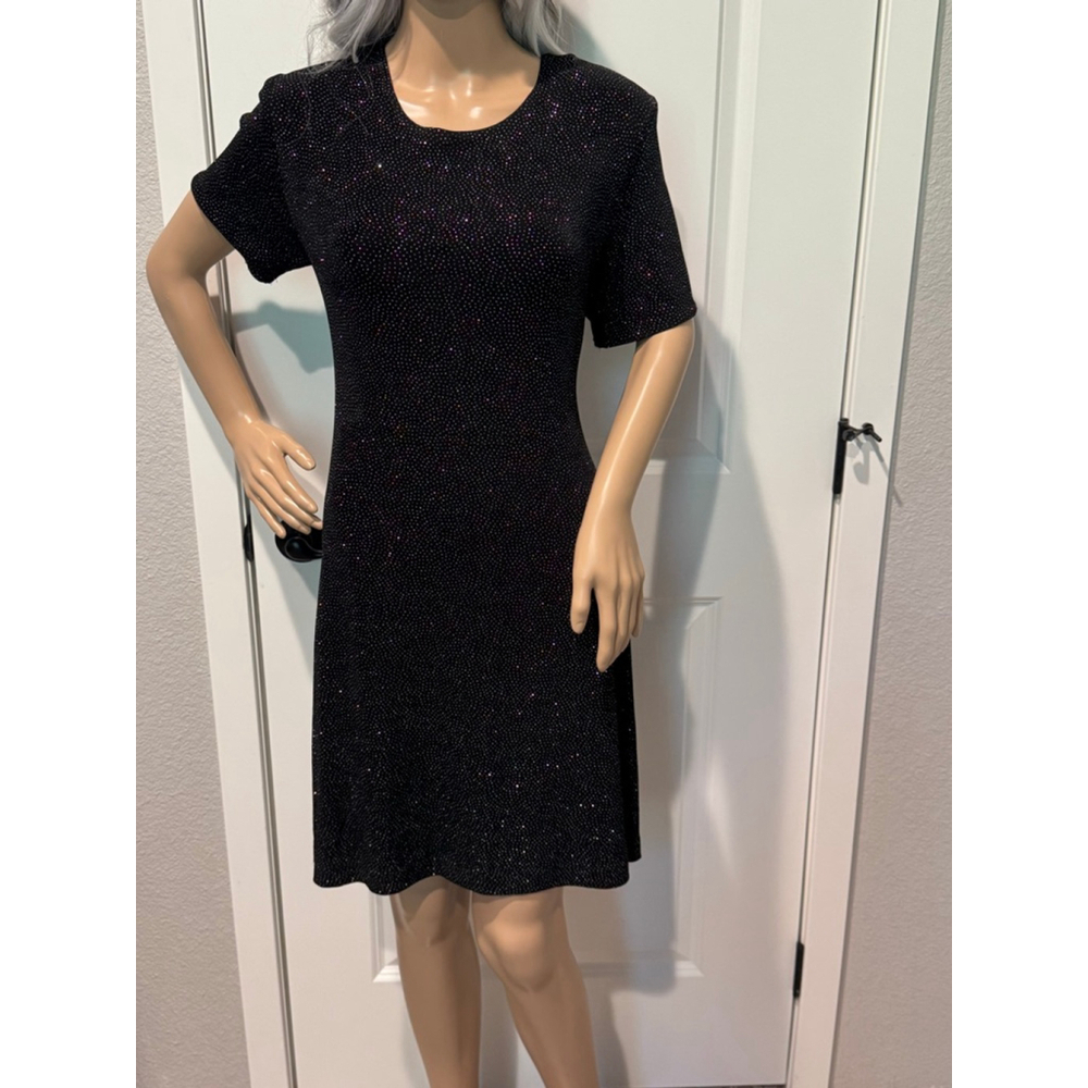 Women's Lady Hampton Nites Black Iridescent Sparkle stretch Knit Dress Size 14